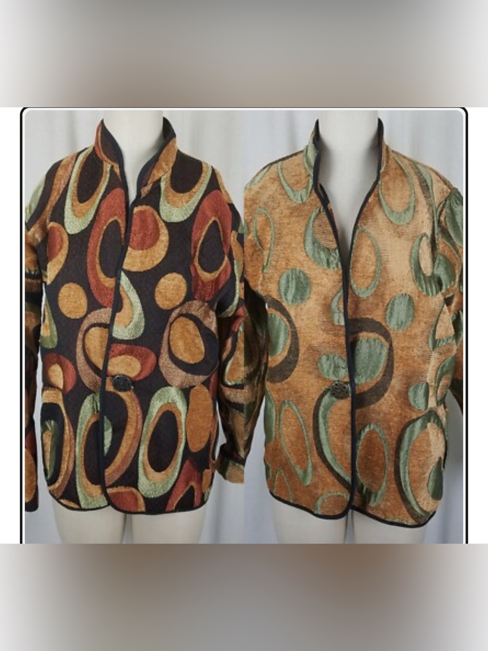 Reversable Textured Circle-Print Stand Collar Jacket - Green & Brown